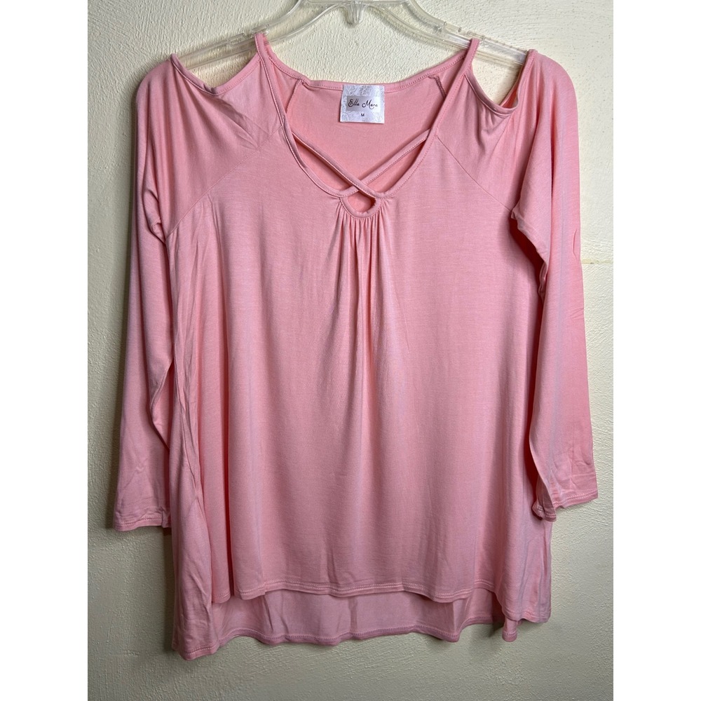 Ella Mara Pink Cold Shoulder Crisscross Neck 3/4 Sleeve Top Size‎ M